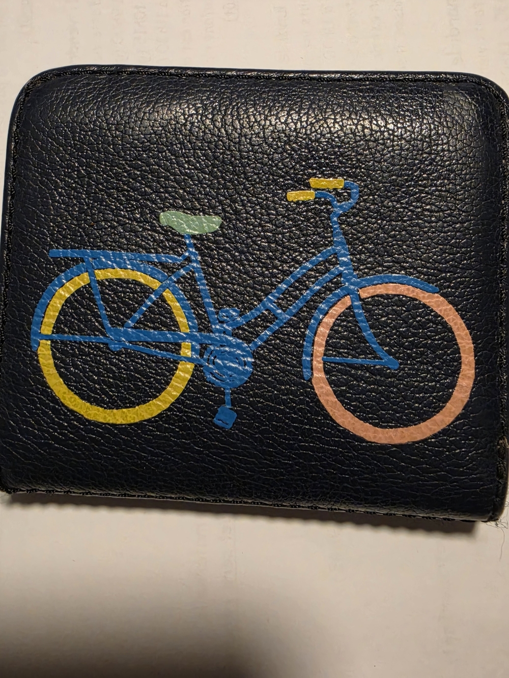 Fossil Black Leather Money Clip with Colorful Bicycle Graphic